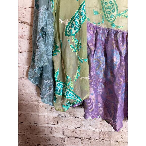 Ania. A Silk Kimono Top Womens XL Velvet Burnout Pastel Paisley Open Front Artsy - Picture 4 of 15